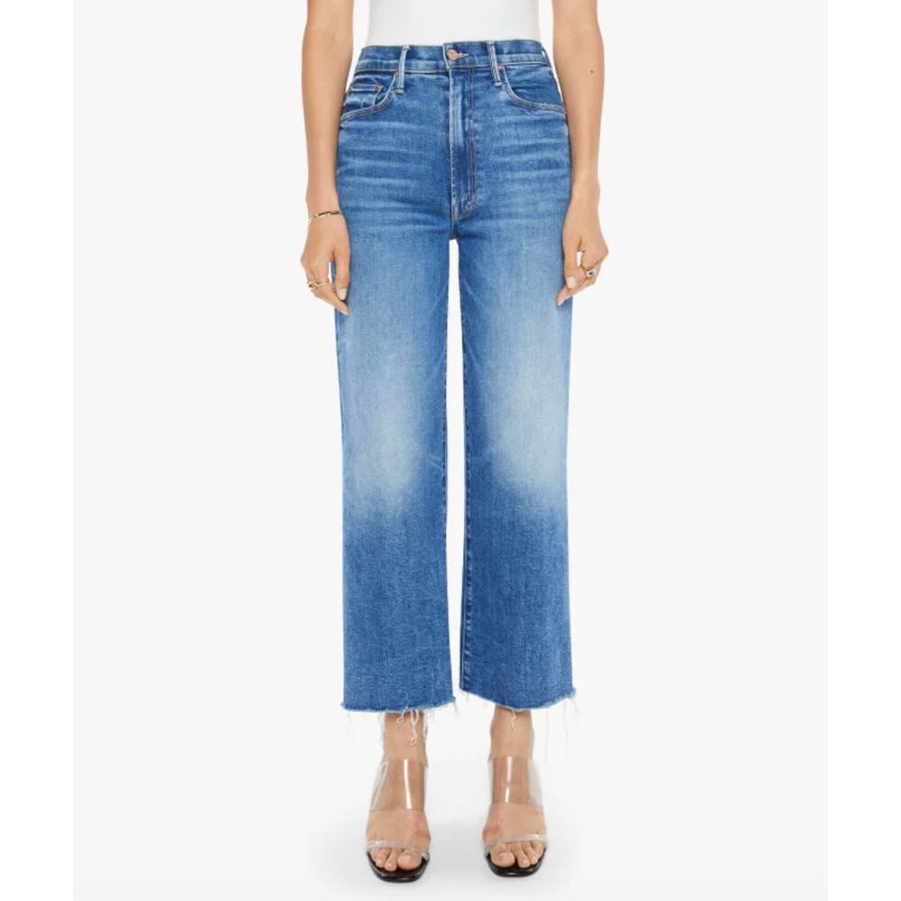 Mother The Maven Ankle Fray Raw Cut Straight Jeans For Sure Wash Blue Size 26